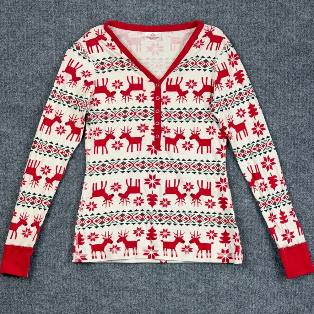 Hanna Andersson Reindeer Fair Isle Org Cotton Henley Pajama Top Small Christmas